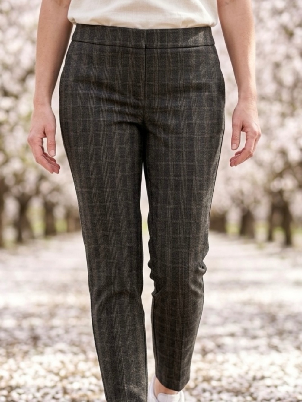 Dalia NWOT Plaid Brown Beige Fall Straight Leg Stretch Pants-12
